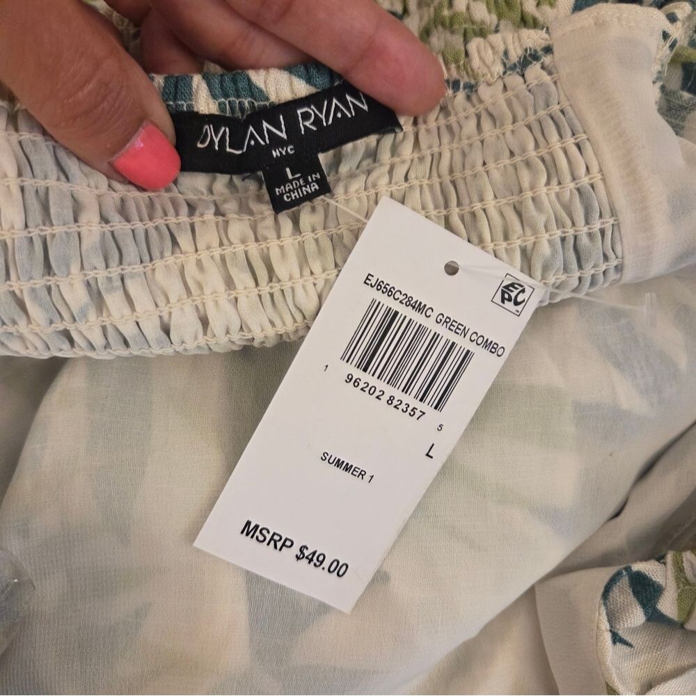 Macy's - Dylan Ryan NYC Leaf-Print Puff Sleeve Ruffle Hem Dress Size L NWT - Picture 3 of 5